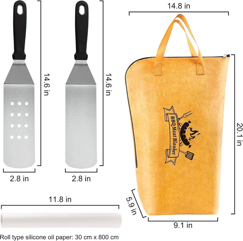 grilljoy 4PCS Griddle Accessories Set - BBQ Blanket for Resting Meat, Meat Resting Blanket with Stainless Steel Griddle Spatula & Silicone Oil Paper, Essential Smoker Accessories for BBQ Lovers - Image 2